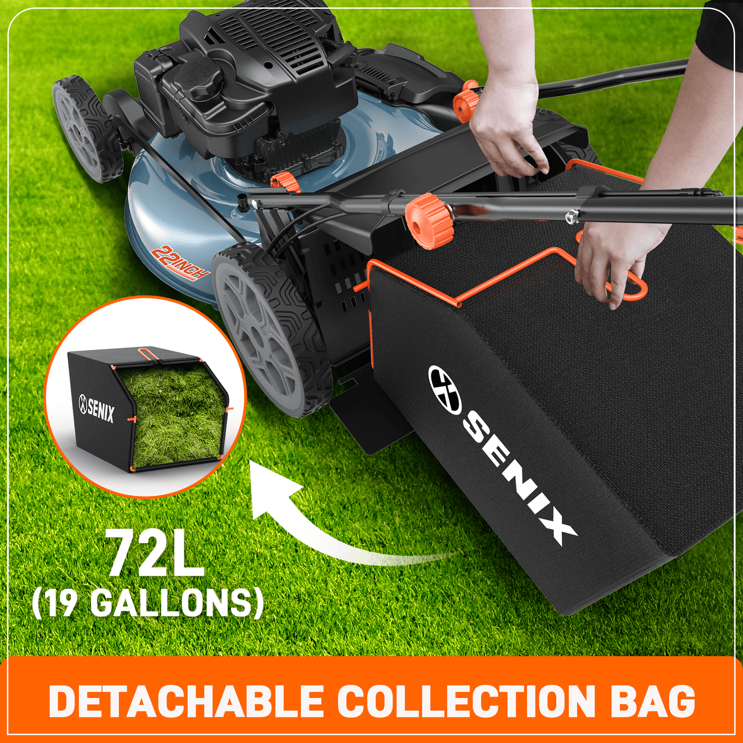 SENIX Self-Propelled Gas Lawn Mower, 22in Cutting Blade / 23in Cutting  Deck, 163 cc 4-Cycle Made in USA Briggs & Stratton Engine , 3-In-1, 6-Position Adjustment, 11in Rear Wheels, LSSG-H1