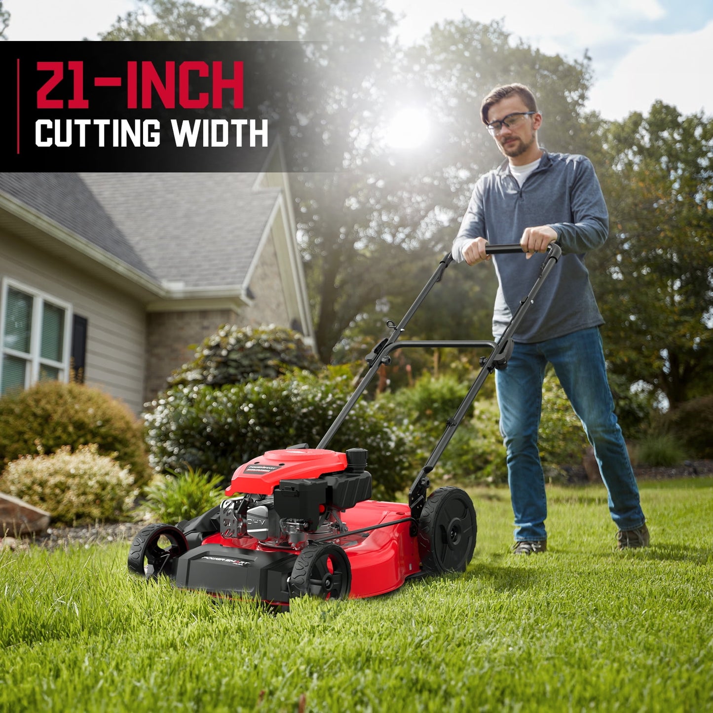 PowerSmart Gas Lawn Mower, 21 inches 144cc 2-in-1 Walk-Behind , Side Discharge Push Lawn Mower