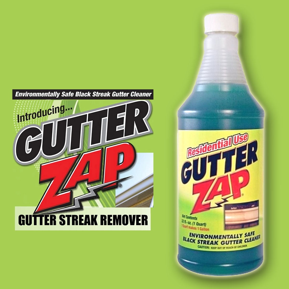 Gutter Zap Environmentally Safe Black Streak Gutter Cleaner Removes Heavy Soils Dirt Industrial Stains,  Residential