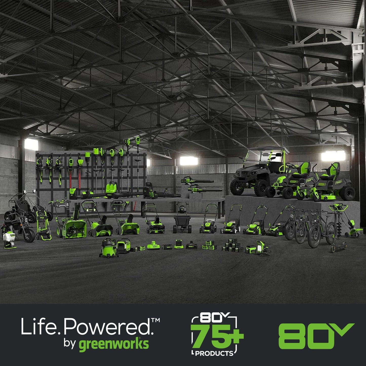 Greenworks 80V 21" Brushless Push Cordless Electric Lawn Mower + 500 CFM Axial Leaf Blower Compatible for 75+ Tools, W/(2) 2.0Ah Batteries and 30 Minute Rapid Charger
