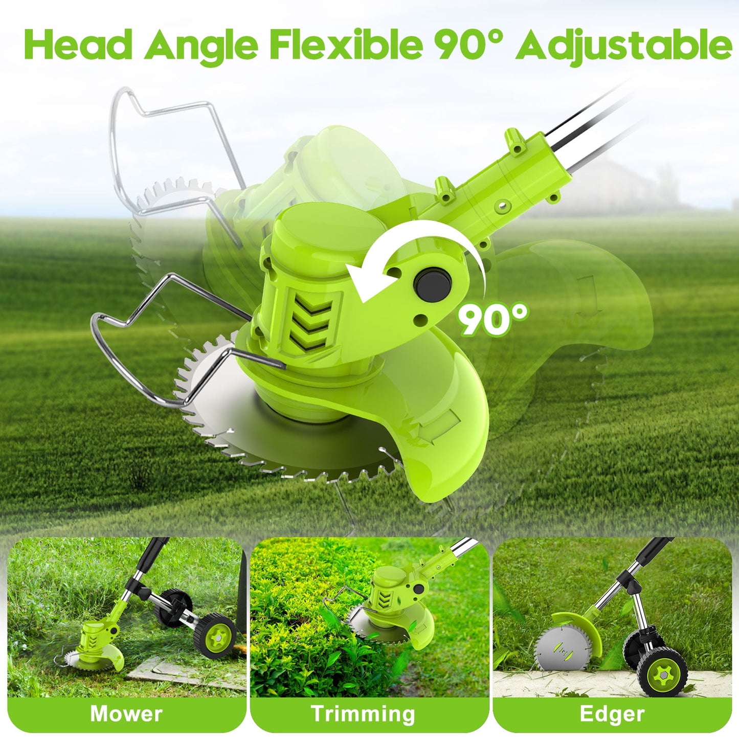 Weed Eaters Cordless with 2024 Upgraded Metal Wheels, Fovendi 3-in-1 Battery Powered Grass Trimmer & String Trimmer/Edger Kit for Lawn Garden Pruning/Trimming