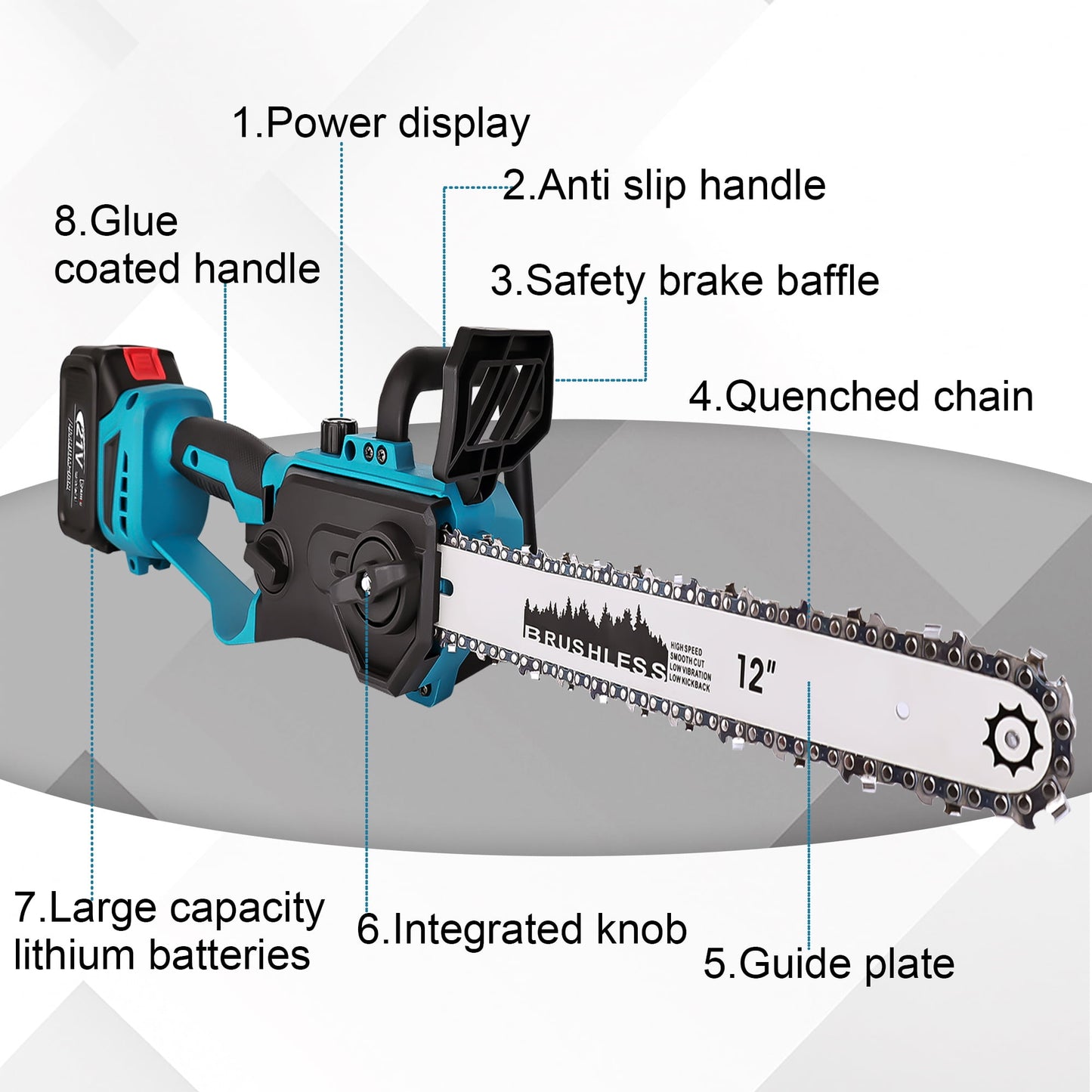 YAHHU 12 Inch Cordless Mini Chainsaw with Oiler System, 21V Electric Handheld Chainsaw for Tree Trimming, Wood Cutting, Outdoor Yard Work