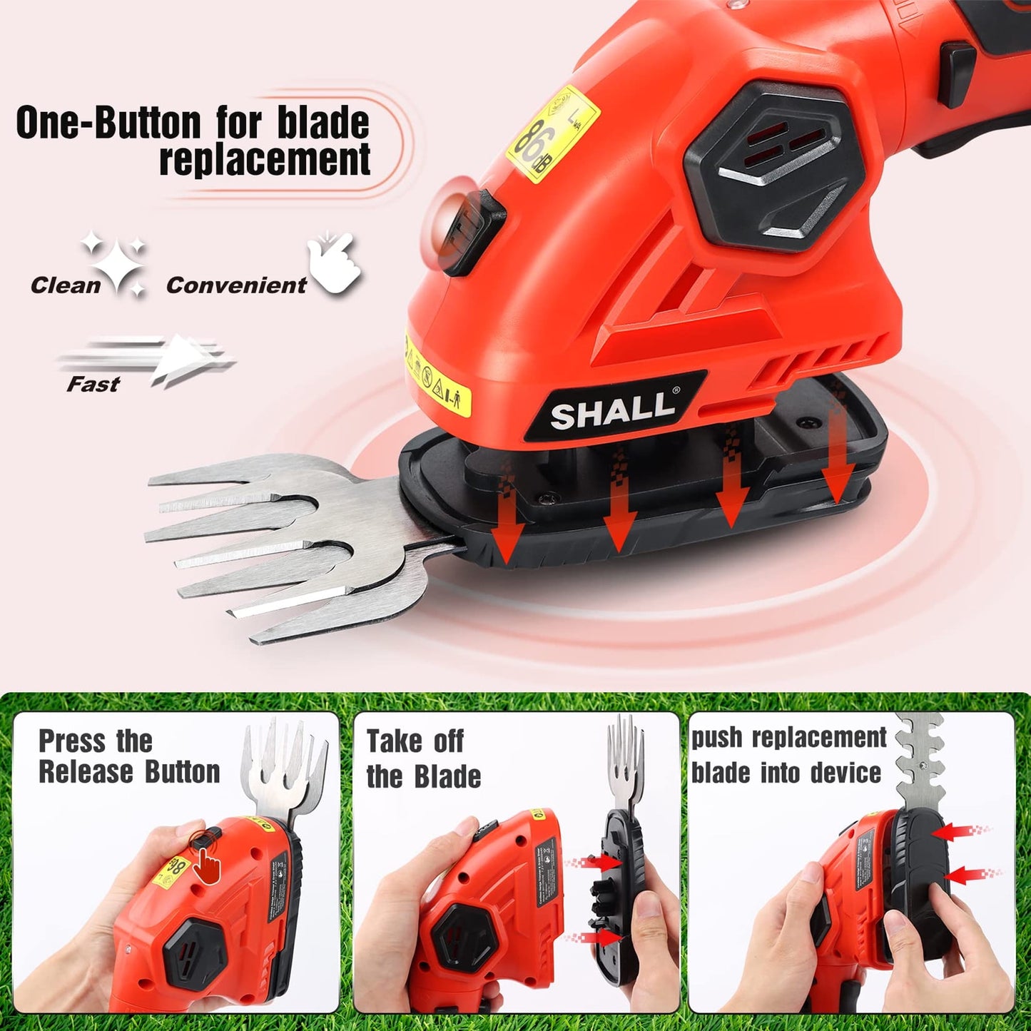 SHALL Hedge Trimmer Cordless & Garden Shears - 7.2V Electric Shrub Trimmer 2 in 1 Garden Clippers Handheld Hedge Trimmers, Hedge Clippers Grass Cutter W/ Pruning Scissor