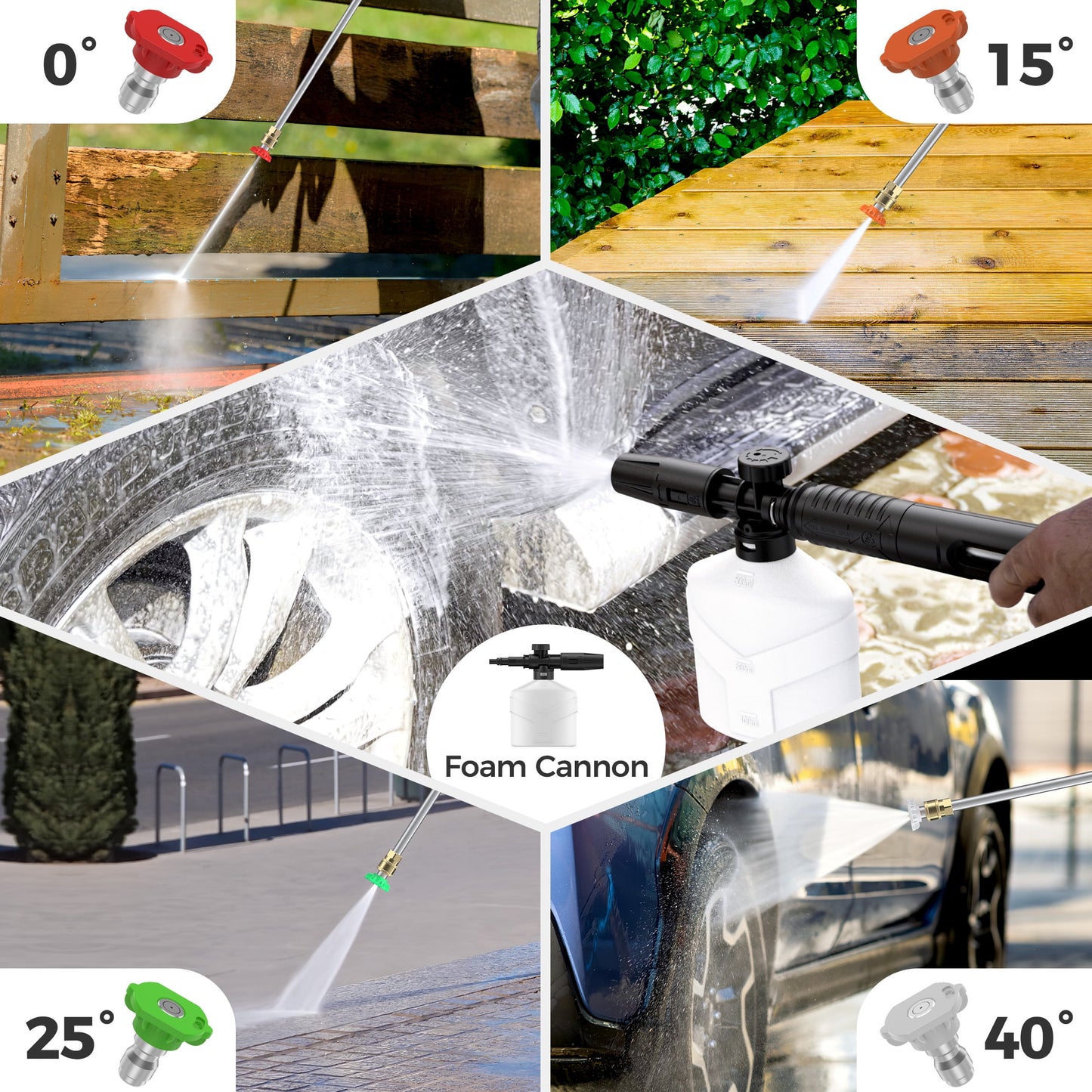 HIJOB Electric 3000 PSI Pressure Washer w/ 20 ft Hose, 4 Quick Connect Nozzles, Foam Cannon, Portable to Clean Patios Cars Fences Driveways