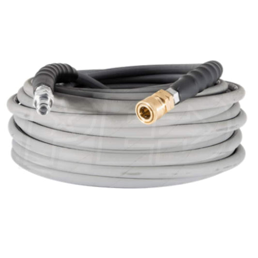 Hover to zoom BE Power Equipment 100-Foot (3/8") 4000 PSI Gray Non-Marking High Pressure Hose w/ Quick Connectors (Hot/Cold Water)