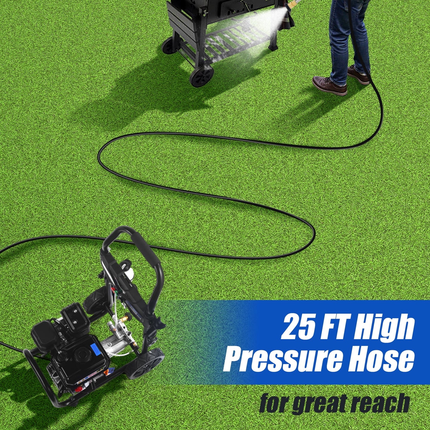 Efurden 3500PSI 2.3GPM Gas Pressure Washer with 209CC 7HP Engine, 4 Quick Connect Nozzles, 25FT Pressure Hose & Soap Tank