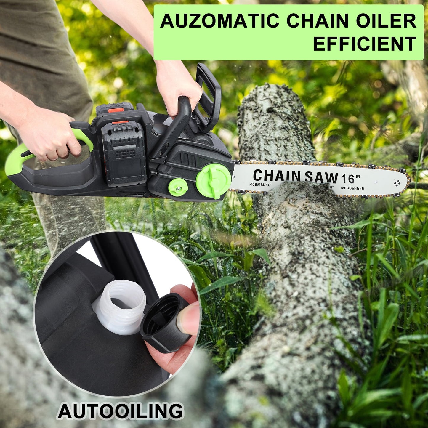 Electric Chainsaw Cordless 16 Inch, High-Power 1800W Battery Chainsaw with 4Ah Battery & Fast Charging, Ideal for Wood Cutting & Garden Work