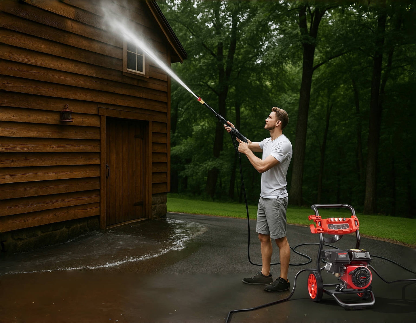 3500PSI Pressure Washer with 4 Nozzle, Portable Gas Pressure Washer for Patios, Cars, Fences, Driveways, 2.6GPM High-Power Washer with 28' High-Pressure Hose, Red & Black