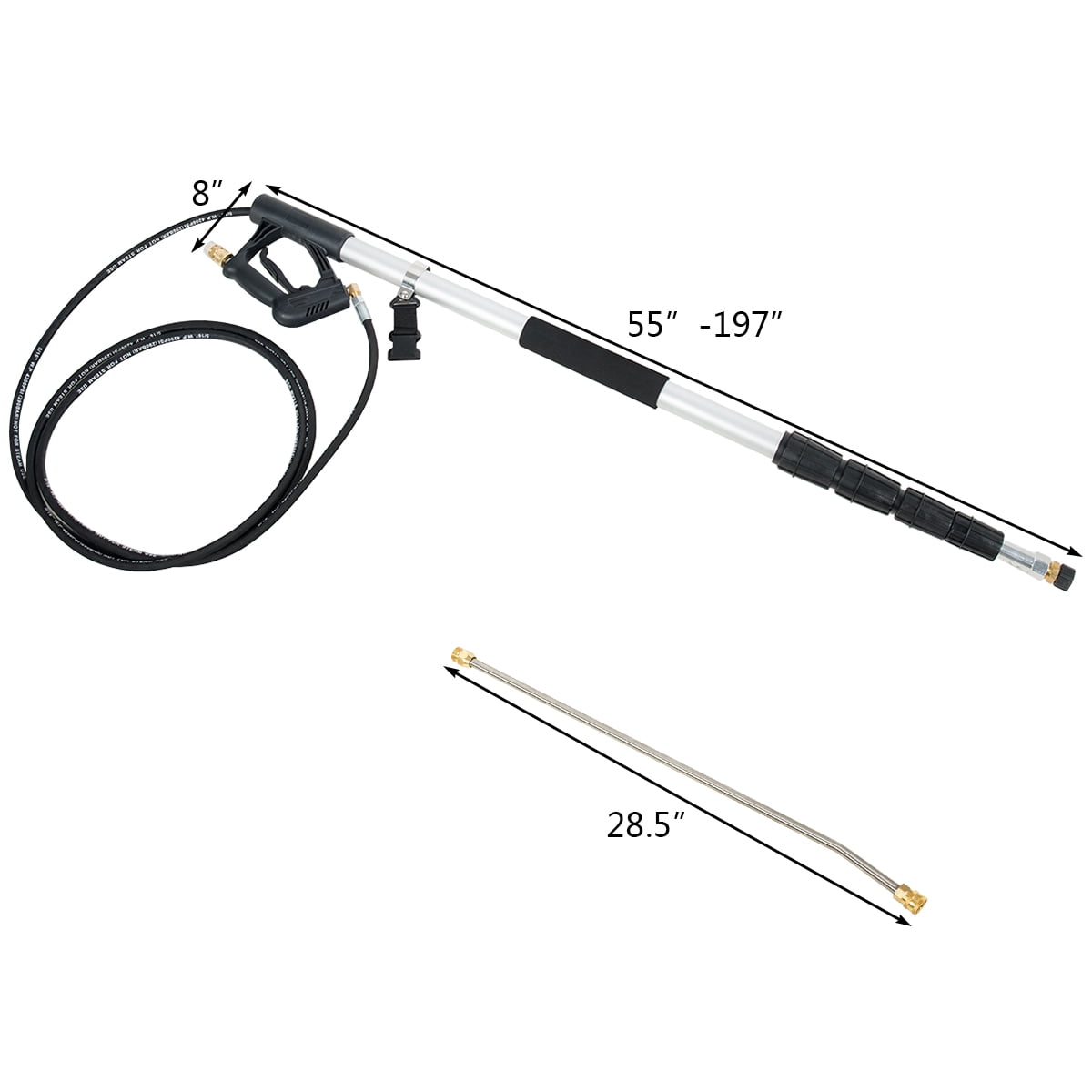 Telescoping Pressure Washer Extension Wand, Telescoping Spray Wand Lance 18 Ft, Commercial Grade Washer Spray Gun, Wands with Adjustable Strap Belt and 5 Quick Connect Nozzles, 4000 PSI