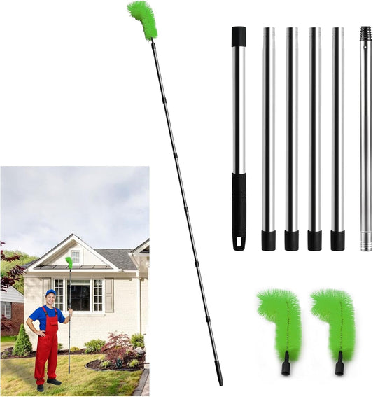 Gutter Cleaning Tools, 10.5 feet Long Gutter Cleaning Tools with 8 Stainless Steel Tubes and 2 Brushes, Gutter Cleaner Ability for Roof Leaves and Debris-Green