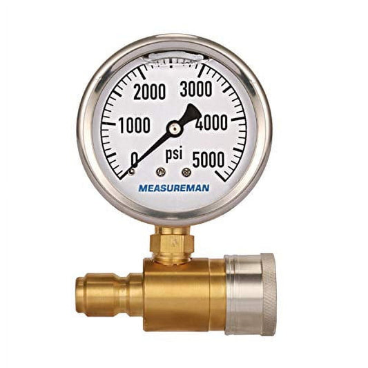 MEASUREMAN 2-1/2" Pressure Washer Pressure Gauge Kit 3/8 Inch Quick Connect 0-5000 PSI Glycerin Filled