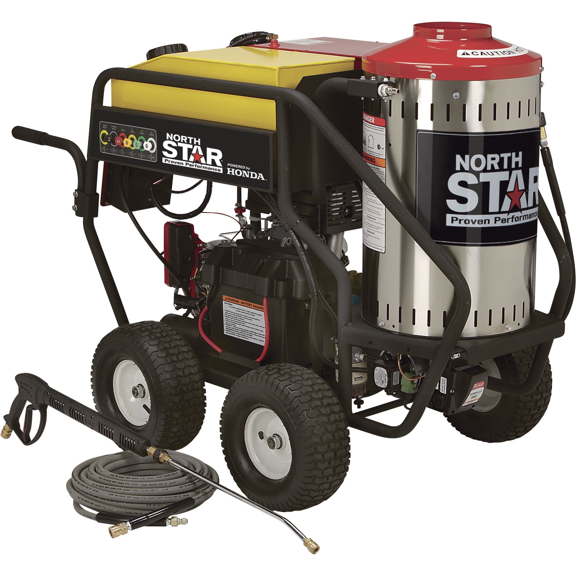 NorthStar Gas Wet Steam and Hot Water Pressure Washer, 3000 PSI, 4 GPM, Honda Engine, Electric Start
