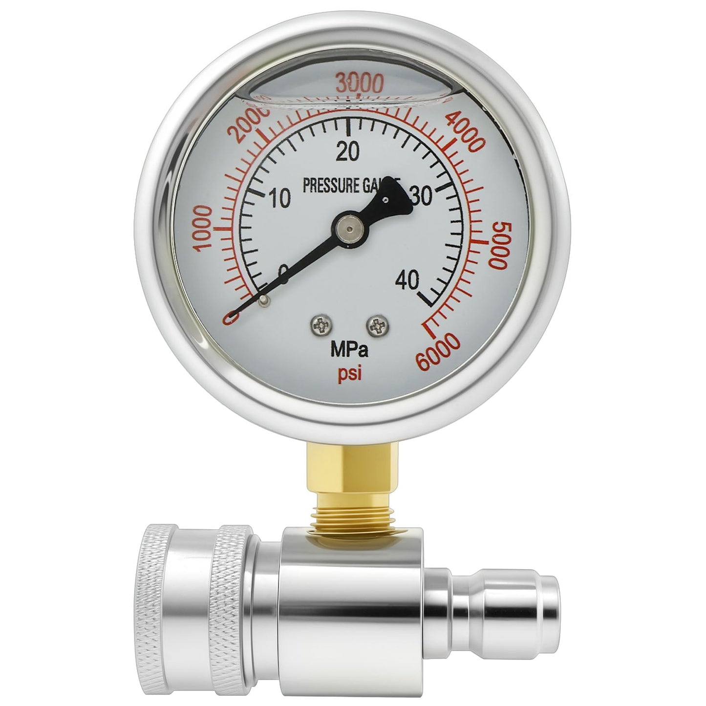 Pressure Washer Gauge 6000PSI Stainless Steel Double Scale Power Washer Gauge with 3/8 Inch Quick Connect for Car
