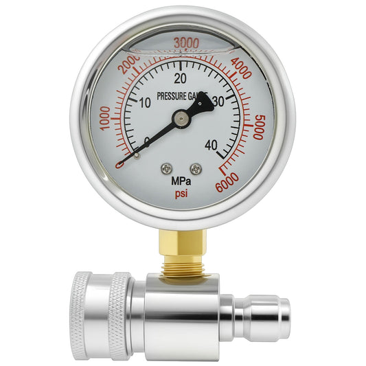 Pressure Washer Gauge 6000PSI Stainless Steel Double Scale Power Washer Gauge with 3/8 Inch Quick Connect for Car