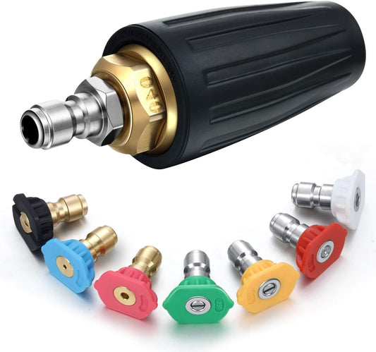 Pressure Washer Turbo Nozzle, 4000 PSI 4.0 GPM Quick Connect Rotating Nozzle with 7 Spray Tips Kit, Multiple Degree Spray Angles