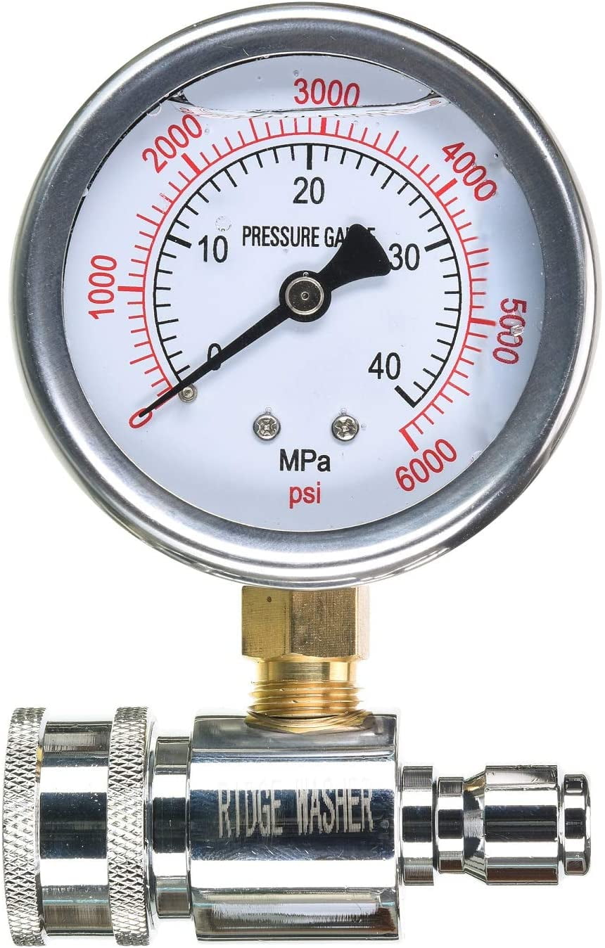 RIDGE WASHER Pressure Washer Gauge with 3/8 Inch Quick Connect Socket and Plug, 6000 PSI