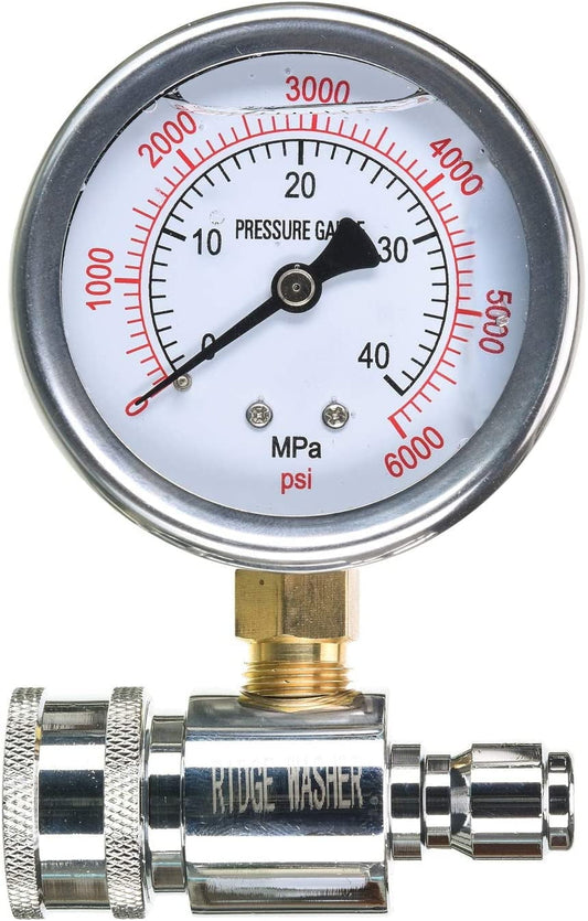 RIDGE WASHER Pressure Washer Gauge with 3/8 Inch Quick Connect Socket and Plug, 6000 PSI