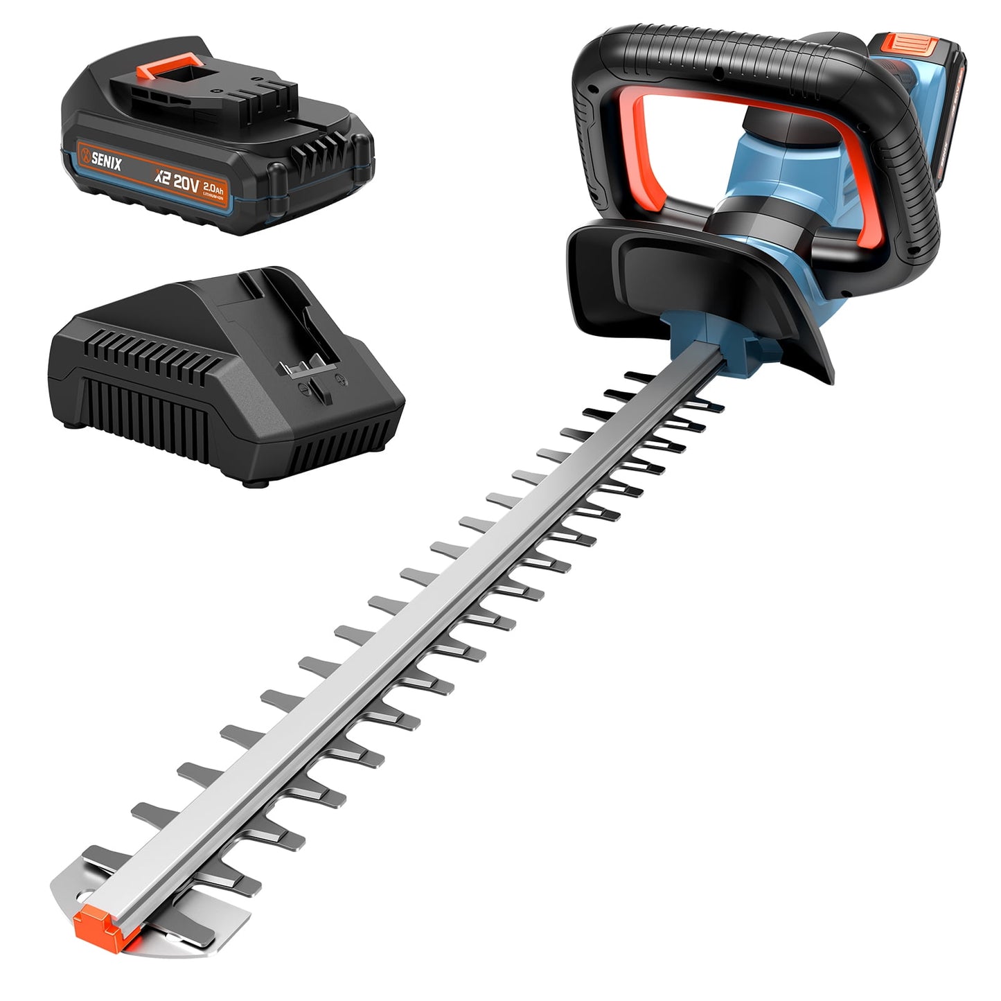 SENIX 20V Max* 18-Inch Cordless Hedge Trimmer with 2.0Ah Battery & Charger Included, Dual-Action and Double-Sided 3/4" Cutting Capacity, HTX2-M