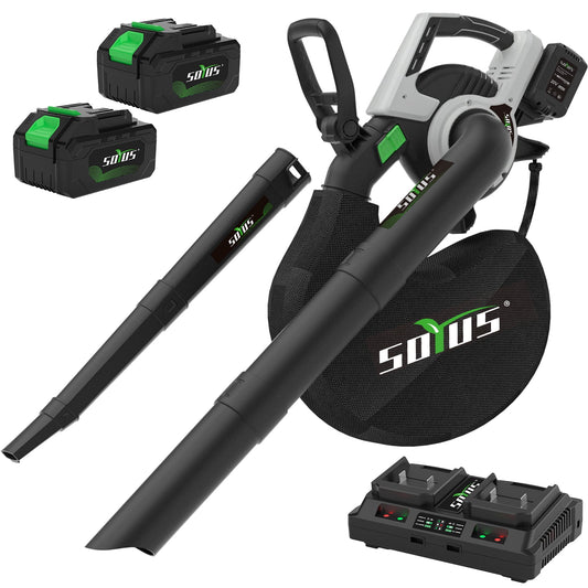 SOYUS Cordless Leaf Vacuum, Leaf Vacuum Mulcher with Bag, Leaf Blower Battery Powered with 2PCS 4.0 Batteries