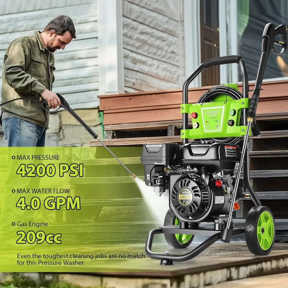 4200PSI Pressure Washer 4.0GPM Gas Power Washer 209CC Gas Powered, with 25ft Hose&4 Nozzles, High Pressure Washer