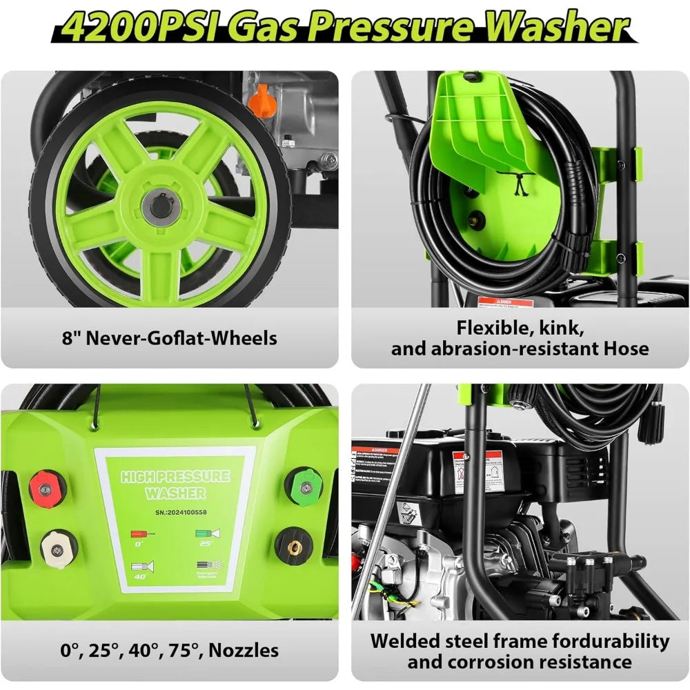 4200PSI Pressure Washer 4.0GPM Gas Power Washer 209CC Gas Powered, with 25ft Hose&4 Nozzles, High Pressure Washer