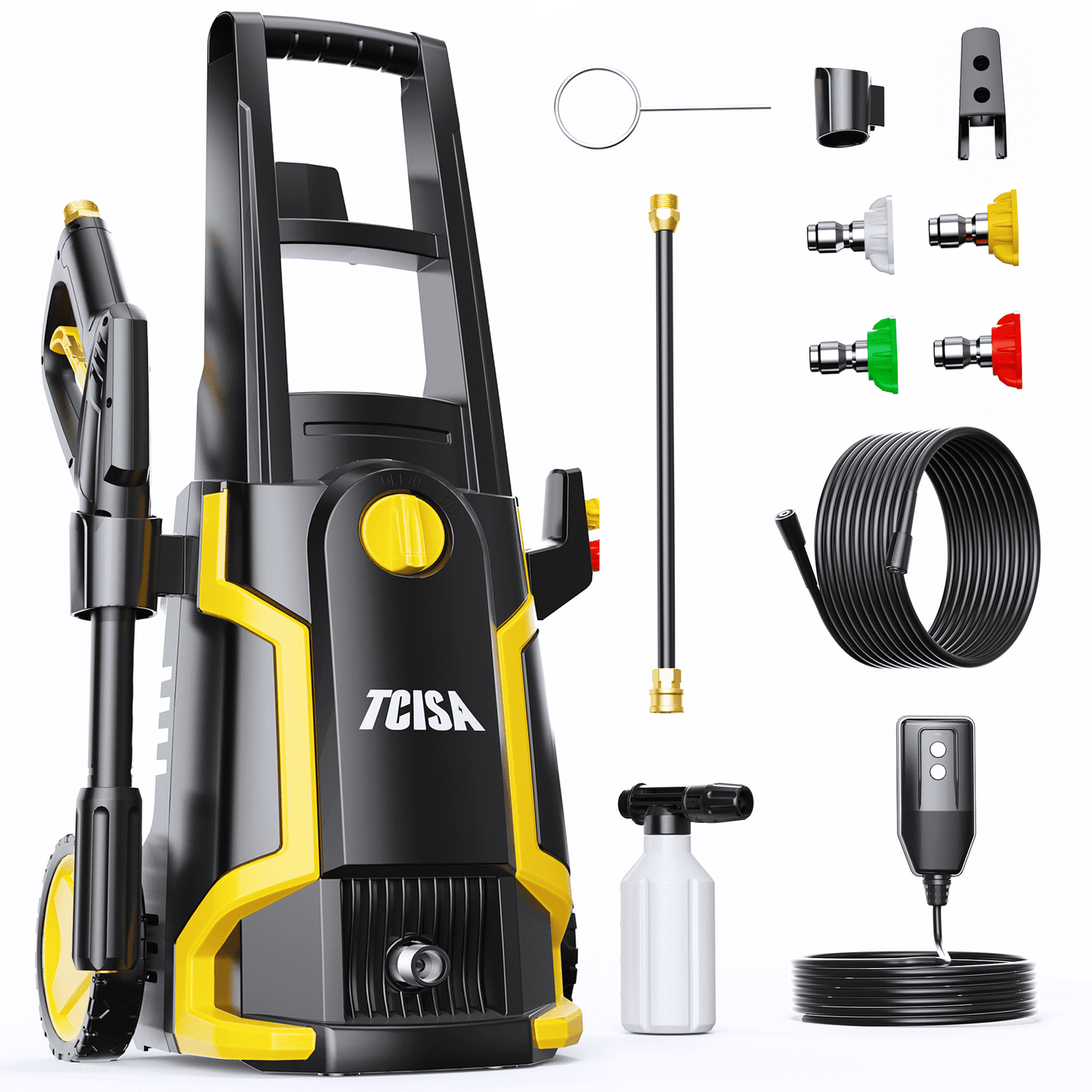 TCISA 3500 PSI Electric Pressure Washer,Max 2 GPM Power Washer with 35FT Power Cord 20FT Hose 4 Nozzles Soap Cannon for Car Garden Yard Hom