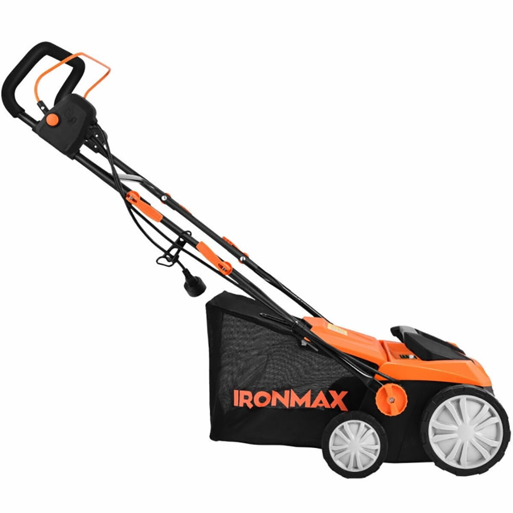 GVN 15 Inch 13 Amp Electric Scarifier with Collection Bag and Removable Blades-Orange, Electric Lawn Mowers for Garden, Yard and Farm