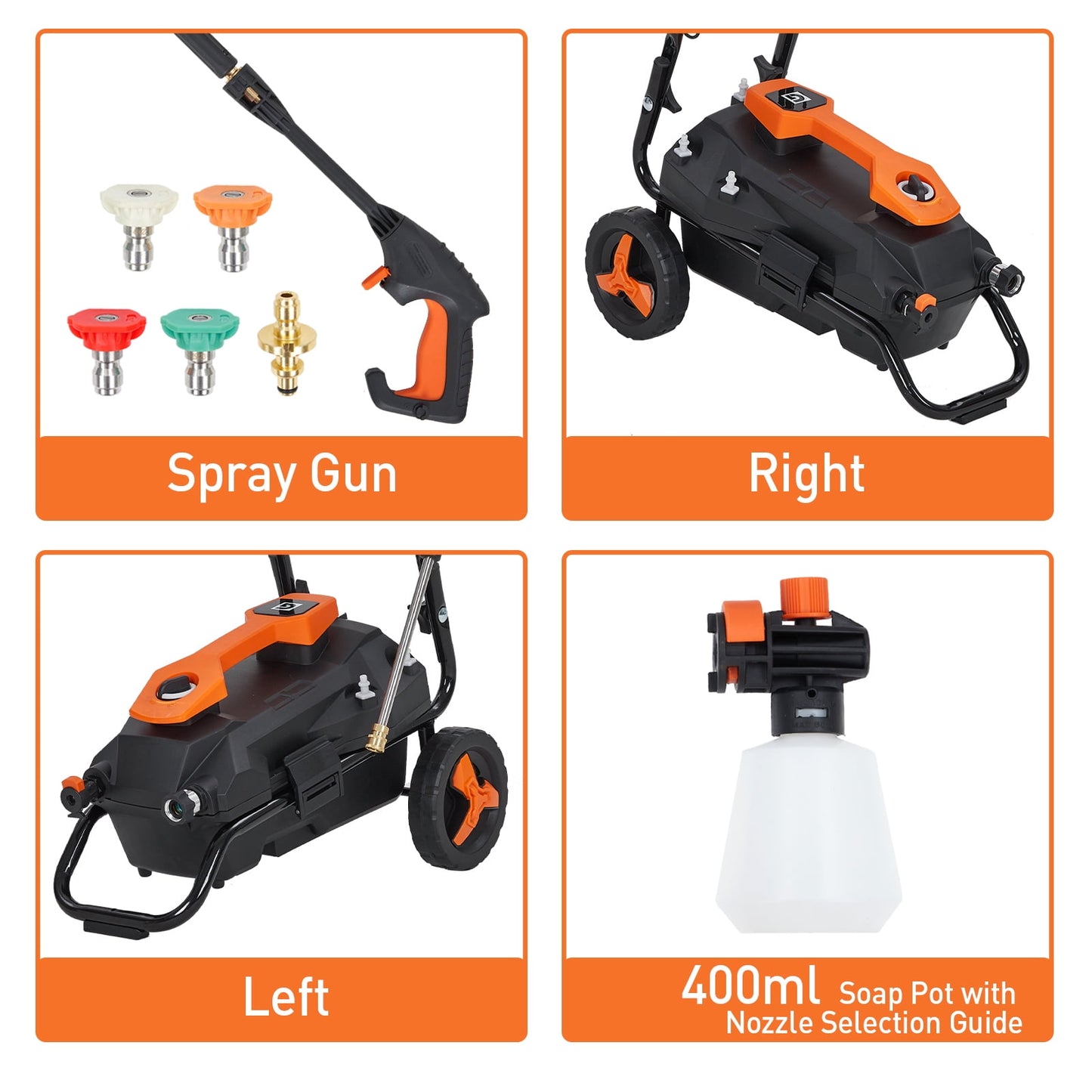 Zzistar Gas Pressure Washer 1950 PSI and 1.5 GPM, 4 Nozzle Tips 25ft Hose Power Washer with 400ML Onboard Soap Tank for Cars Fences Driveways