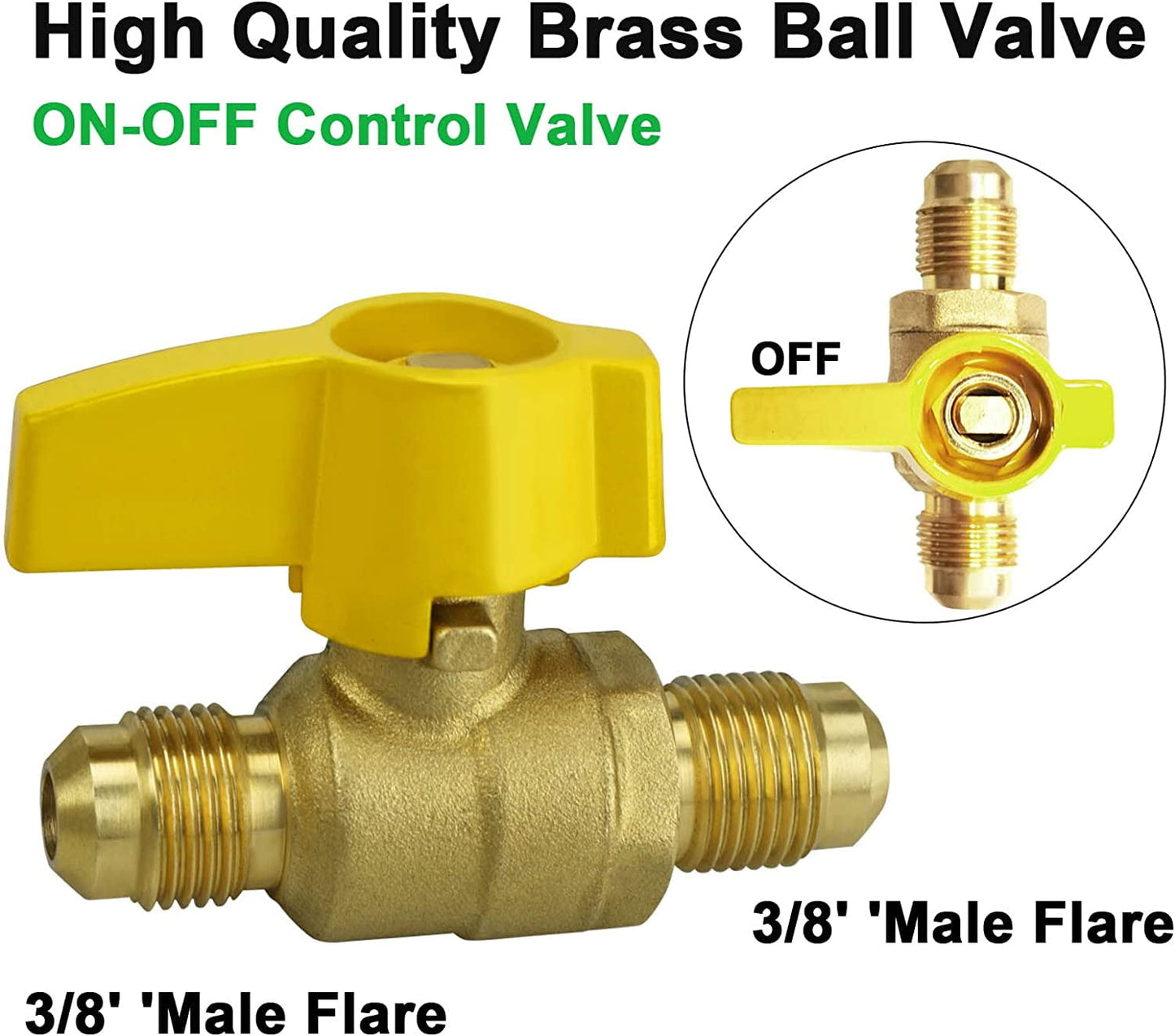 20Ft High Pressure Braided Propane Hose Extension with Fittings -Conversion Coupling includes 3/8" Flare to 1/2" Female NPT, 1/4" Male NPT, 3/8" Ball Valve Switch for BBQ Grill, Fire Pit Heater