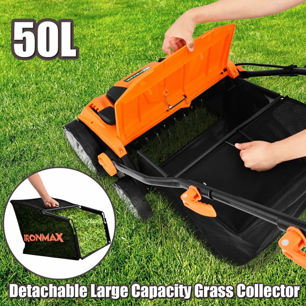 GVN 15 Inch 13 Amp Electric Scarifier with Collection Bag and Removable Blades-Orange, Electric Lawn Mowers for Garden, Yard and Farm