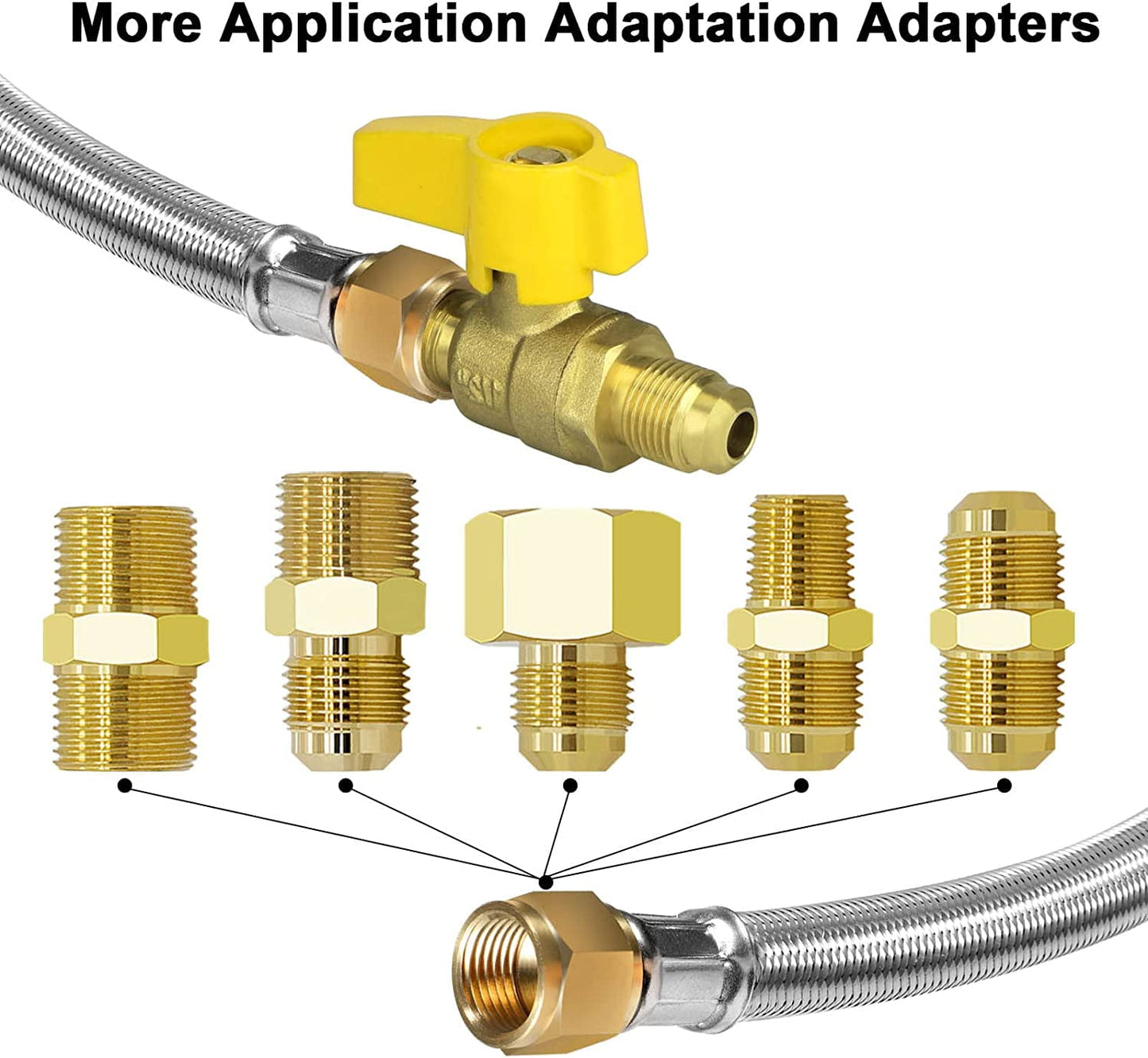 20Ft High Pressure Braided Propane Hose Extension with Fittings -Conversion Coupling includes 3/8" Flare to 1/2" Female NPT, 1/4" Male NPT, 3/8" Ball Valve Switch for BBQ Grill, Fire Pit Heater