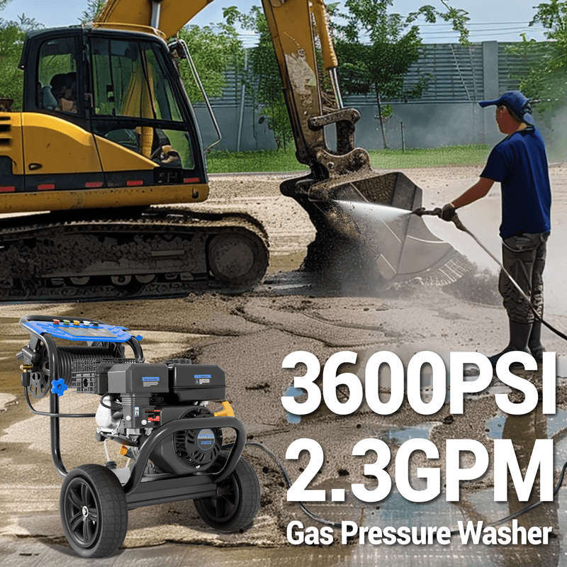 Efurden 3600 PSI 2.3 GPM Gas Pressure Washer, Heavy Duty Gas Power Pressure Washer with 212CC Engine, 30ft High-Pressure Hose & Hose Reel and 5 Quick Connect Nozzle