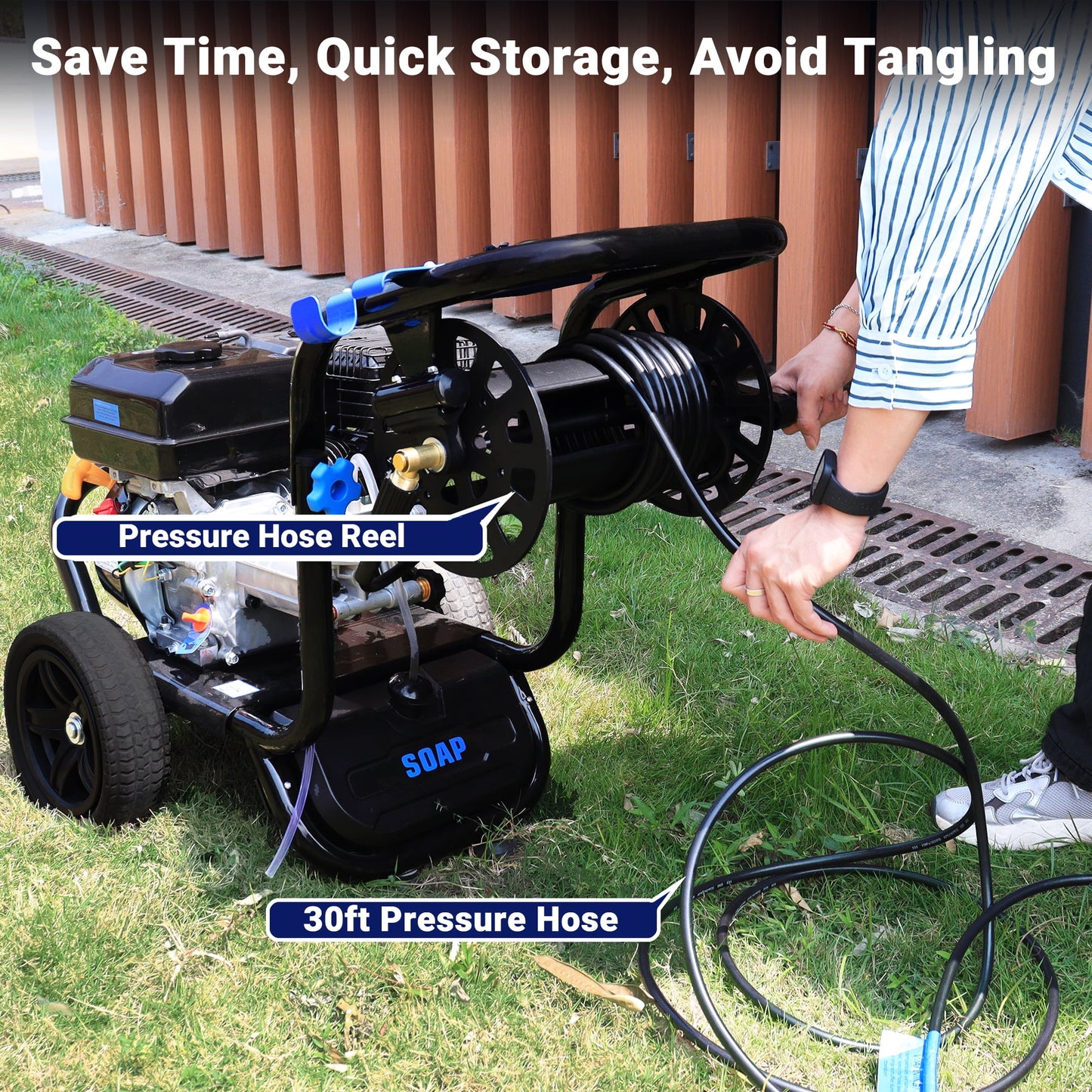 Efurden 3600 PSI 2.3 GPM Gas Pressure Washer, Heavy Duty Gas Power Pressure Washer with 212CC Engine, 30ft High-Pressure Hose & Hose Reel and 5 Quick Connect Nozzle