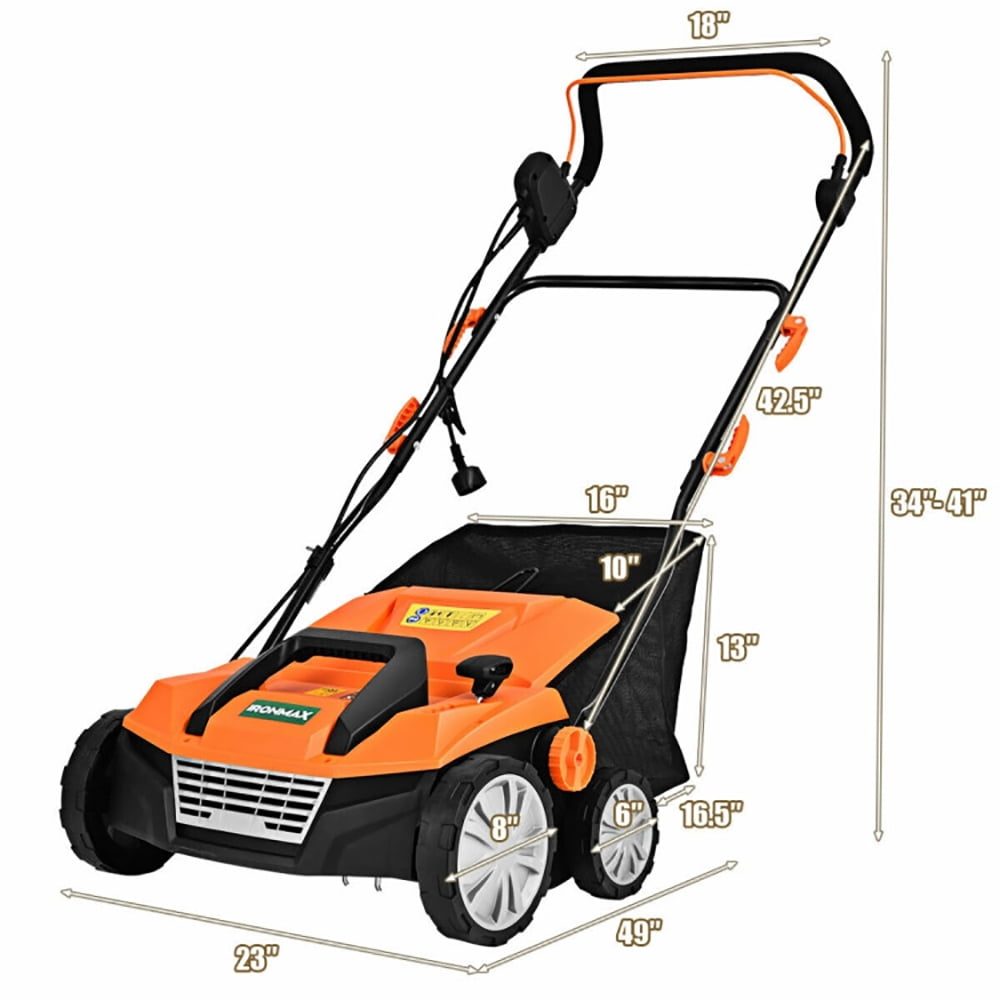 GVN 15 Inch 13 Amp Electric Scarifier with Collection Bag and Removable Blades-Orange, Electric Lawn Mowers for Garden, Yard and Farm