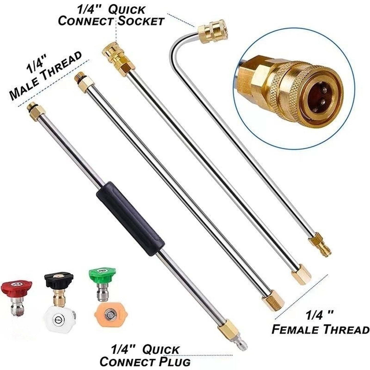 YanYan High Pressure Gutter Cleaning Wand, 4000 Psi Retractable Extension Pole, Brass and Stainless Steel Construction, 7 Foot Achieve, 5 Nozzles, Efficient Roof and Wall Cleaning