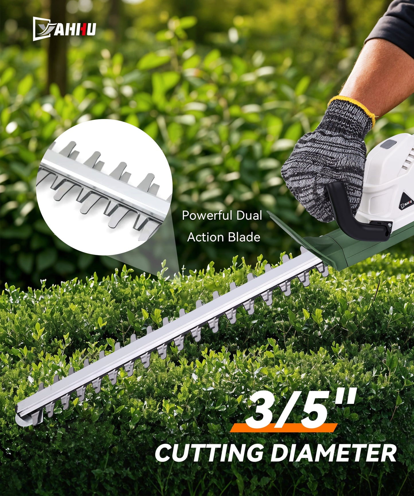 YAHHU 20 Inch Cordless Electric Hedge Trimmer，21V Electric Bush Trimmer，Battery and Charger Included
