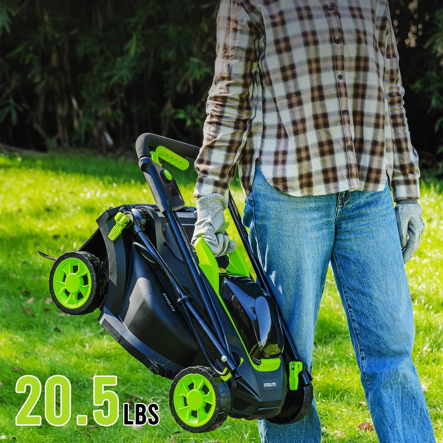 Steelite 13-Inch Cordless Lawn Mower, 21V Electric Lawn Mowers with Brushless Motor for Garden,5 Heights Adjustment, 4.0Ah Battery & Charger Included