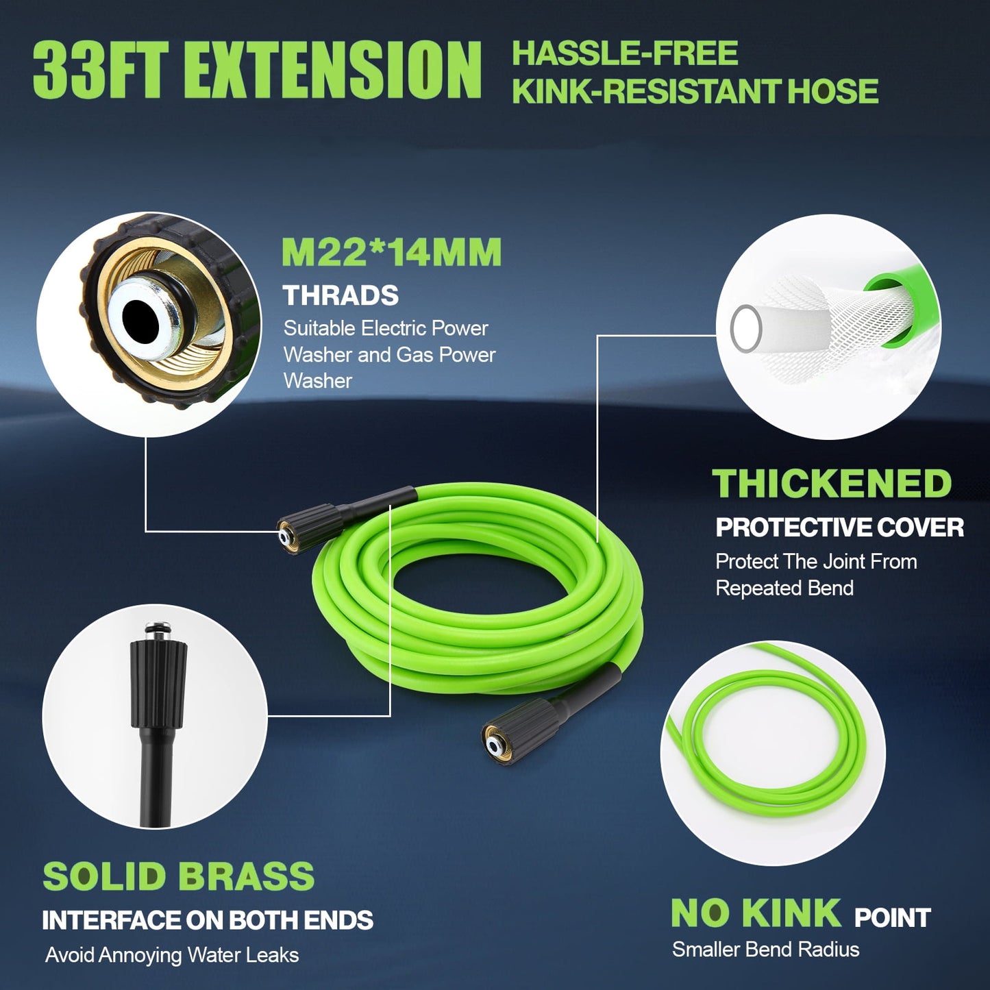 5000PSI Electric Pressure Washer，2025 New Power Washer with 33FT Resistant Extension Pressure Washer Hose Reel, 4 Nozzles, Professional Powerwashers for Home/Car(Green)