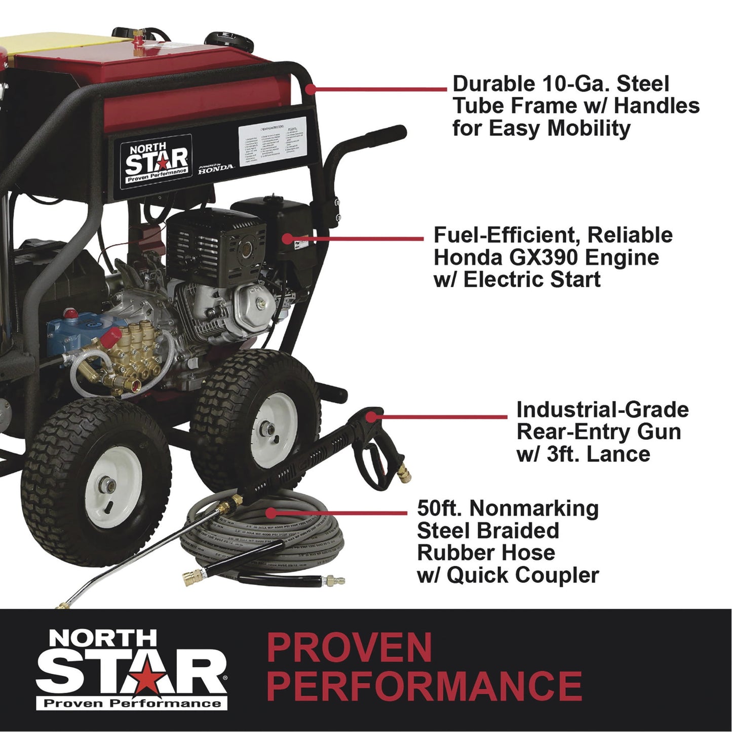NorthStar Gas Wet Steam and Hot Water Pressure Washer, 3000 PSI, 4 GPM, Honda Engine, Electric Start