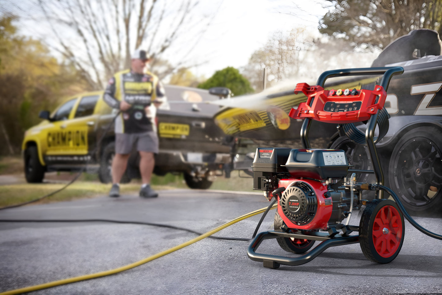 3500PSI Pressure Washer with 4 Nozzle, Portable Gas Pressure Washer for Patios, Cars, Fences, Driveways, 2.6GPM High-Power Washer with 28' High-Pressure Hose, Red & Black