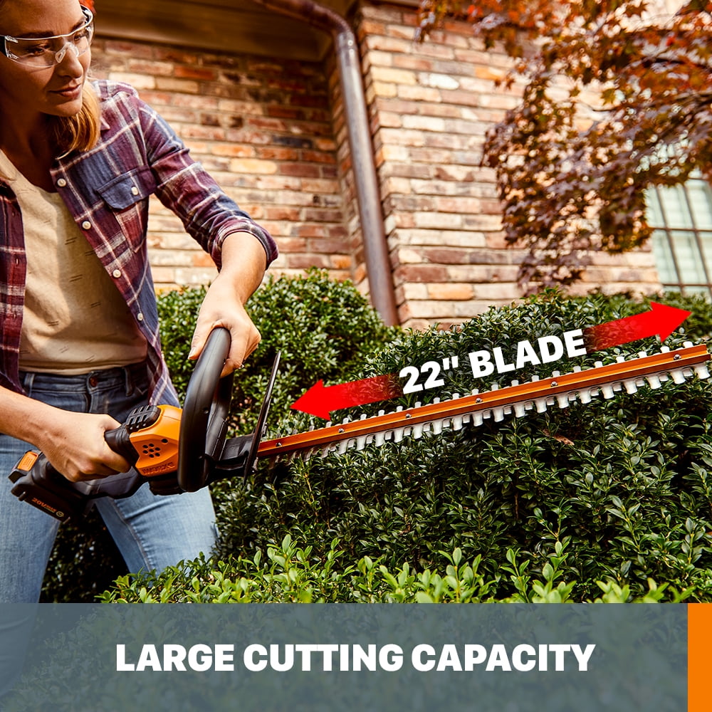WORX WG261.9 22” 20 Volt Battery Powered Power Hedge Trimmer, Lightweight
