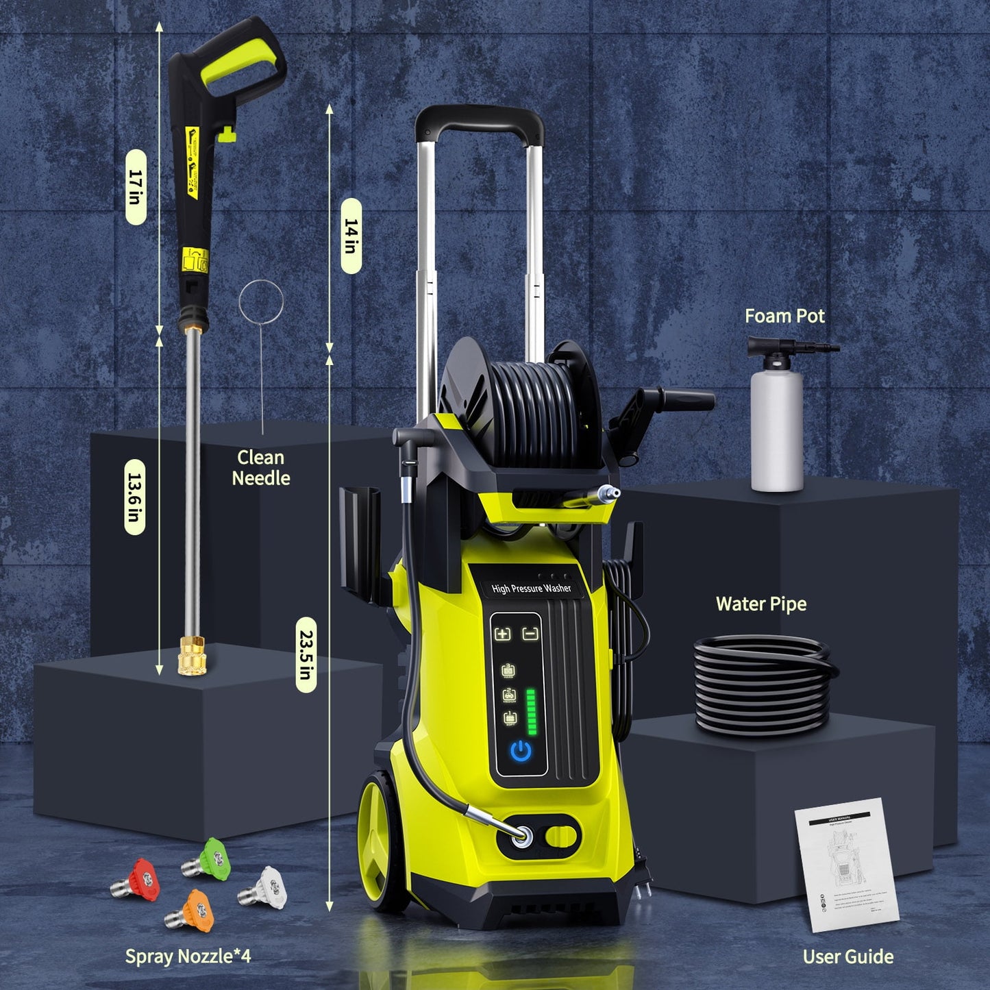 Fenbeli 4500PSI Electric Pressure Washer Touch Screen Adjustable Pressure And 3.2 GPM for Home  Garden