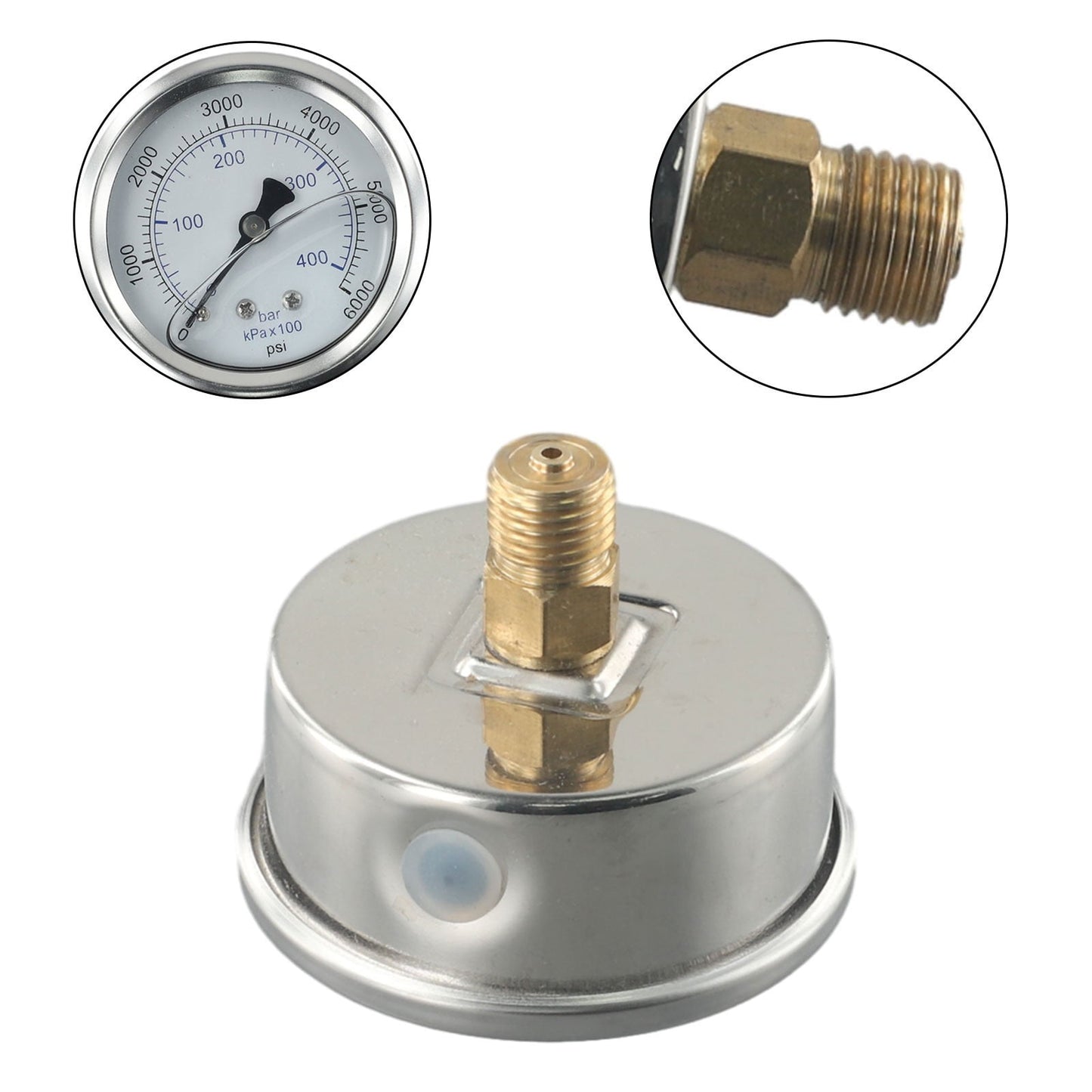 M14X1.5 Thread Pressure Washer Pressure Gauge 0-400 Bar 6000 Psi Metal D2.5Inch