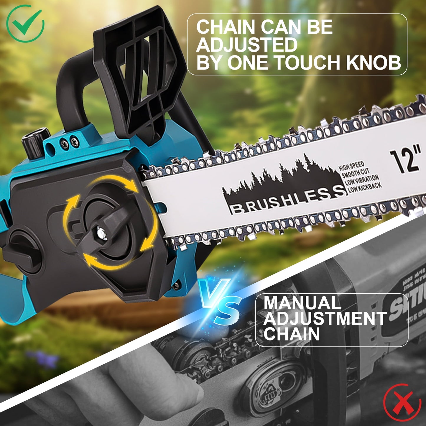 YAHHU 12 Inch Cordless Mini Chainsaw with Oiler System, 21V Electric Handheld Chainsaw for Tree Trimming, Wood Cutting, Outdoor Yard Work