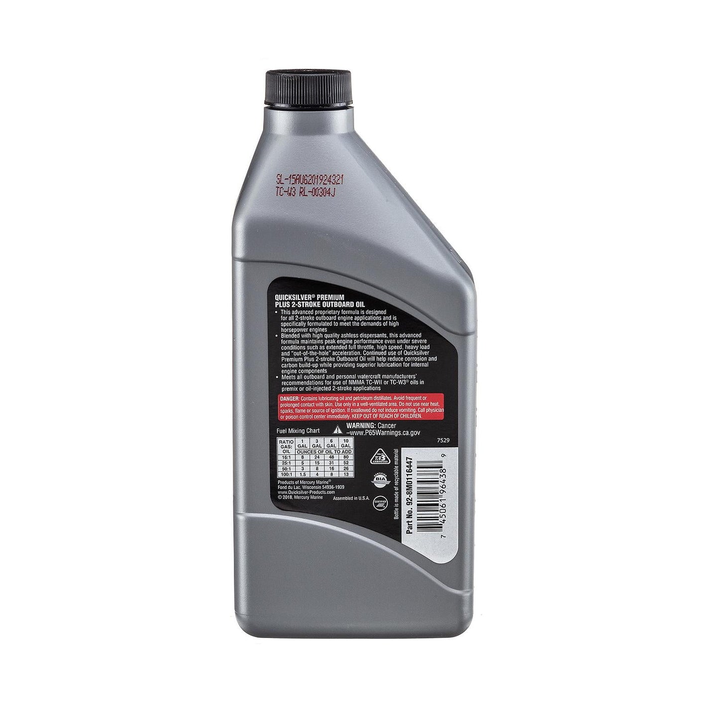 Quicksilver 8M0116447 Advanced Premium Plus TC-W3 2-Cycle Outboard Oil - Synthetic Blend -16 Ounce bottle