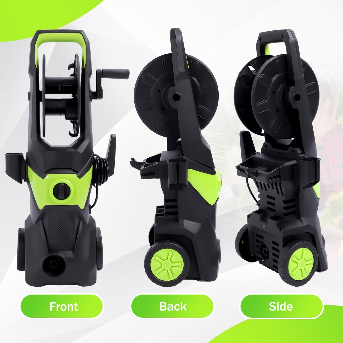 Electric Pressure Washer, 3500 Max PSI, 2.4 GPM Power Washer Machine with Hose Reel, 32FT Hose, 5 Quick Connect Nozzles, Foam Cannon Portable to Clean Patios, Cars, Fences, Driveways