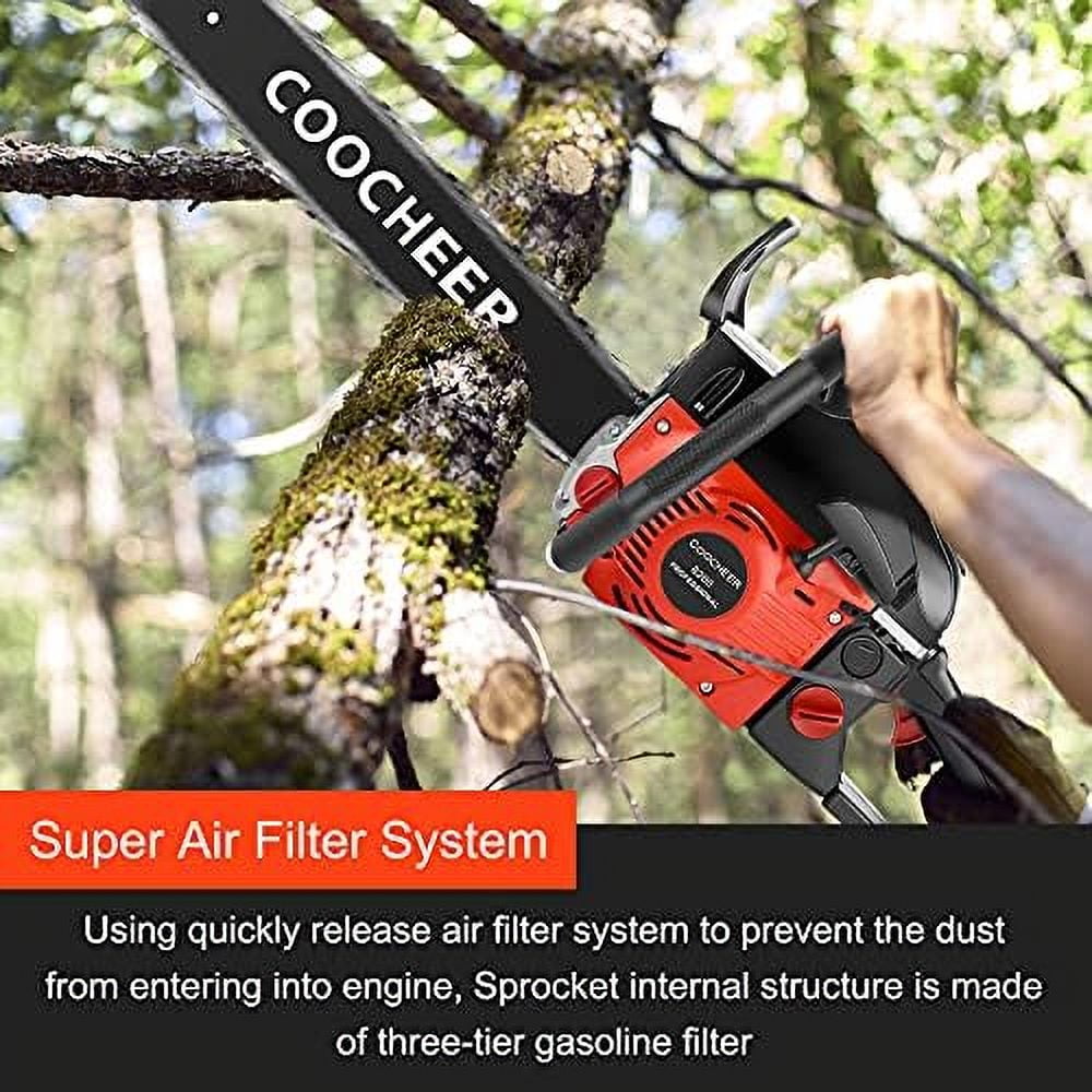 62CC Gas Chainsaw with 20-Inch Bar, 2 Chains, and 3.5HP Engine, Handheld Cordless Chainsaw for Tree Wood Cutting and Limbing, Red