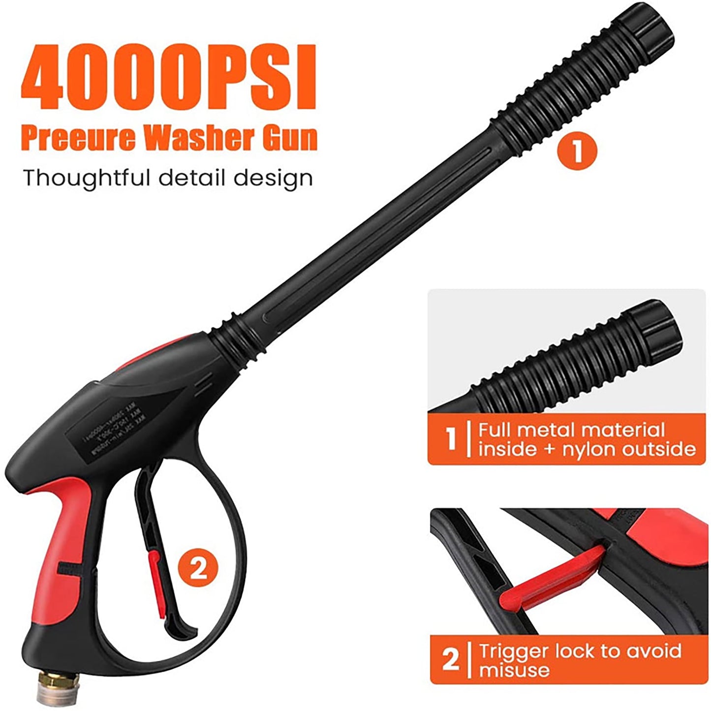4000PSI Pressure Washer Gun,High Power Washer Handle with M22-14mm,Washer Gun+Extension Tube+5 Nozzle Kit