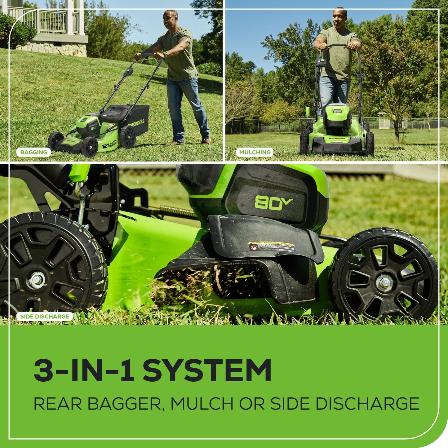 Greenworks 80V 21" Brushless Push Cordless Electric Lawn Mower + 500 CFM Axial Leaf Blower Compatible for 75+ Tools, W/(2) 2.0Ah Batteries and 30 Minute Rapid Charger