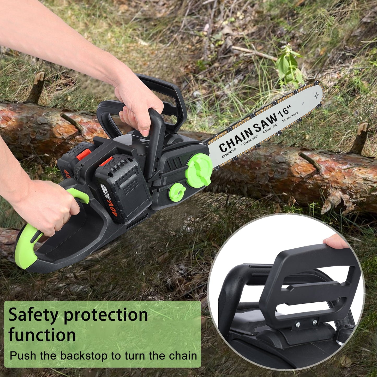 Electric Chainsaw Cordless 16 Inch, High-Power 1800W Battery Chainsaw with 4Ah Battery & Fast Charging, Ideal for Wood Cutting & Garden Work